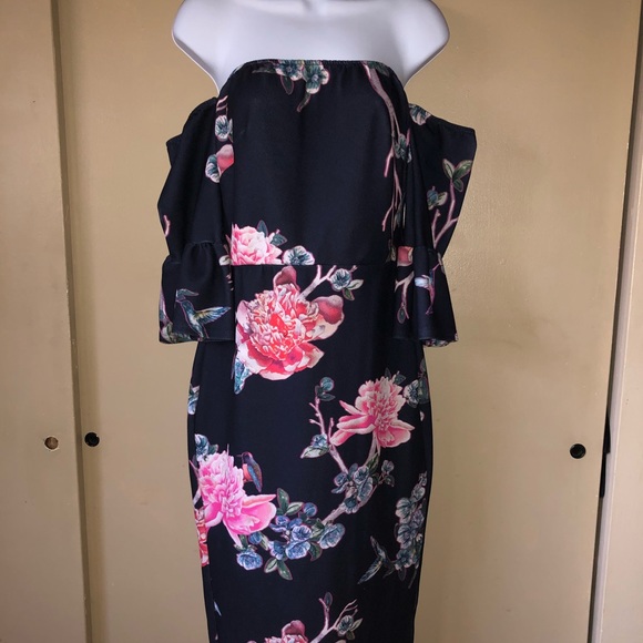 Navy off the shoulder midi dress - Picture 1 of 3